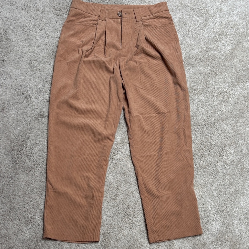 Cupshe Corduroy Pleated Trousers in Warm Brown